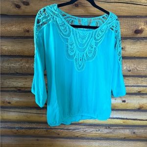 Blue green flowy top